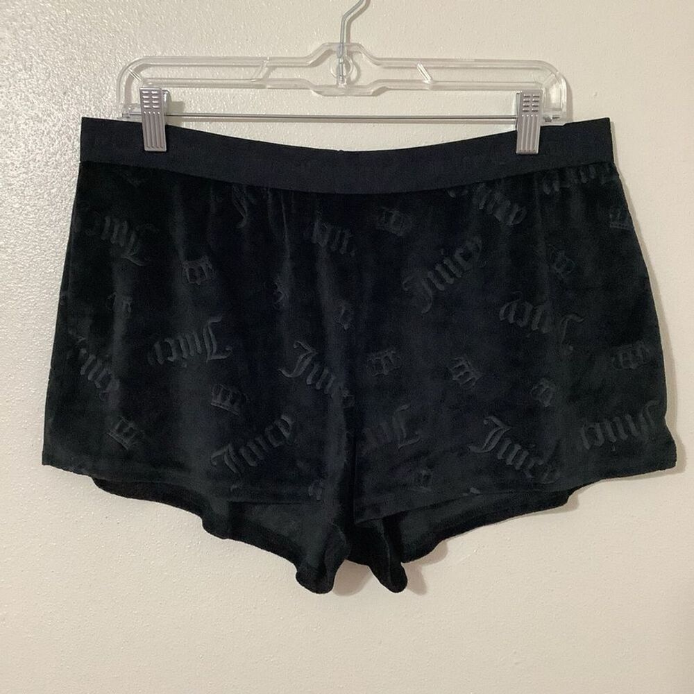 Juicy Couture Y2K McBling 2000s Black Graphic Logo Velour Short Shorts Large‎